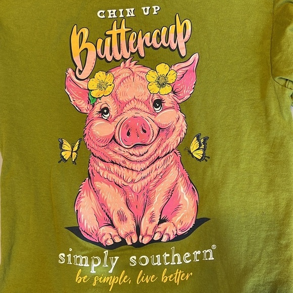 Simply Southern ChinUp Buttercup Pig Butterflies Long Sleeve Shirt M - Picture 1 of 5